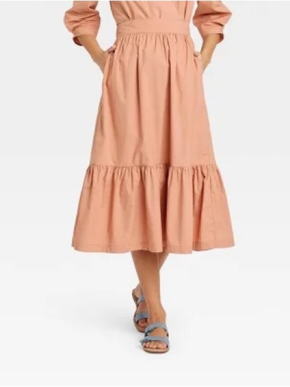 a new day Tiered Midi A-Line Skirt in Peach Size M